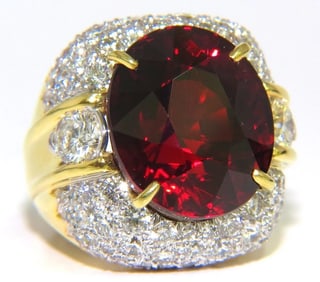 32.64ct GIA NATURAL RED SPESSARTITE GARNET DIAMONDS RAISED DOME RING 18KT+