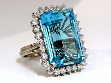 GIA Certified 33.85ct Natural Blue Aquamarine diamonds ring 14kt