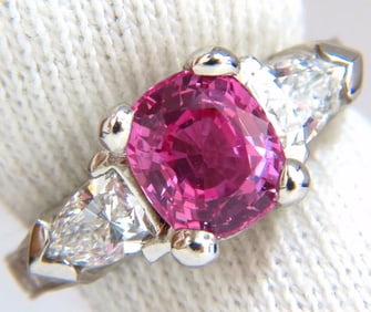 AGL Certified Natural Pink Sapphire Shield cut diamond ring platinum arthritis+