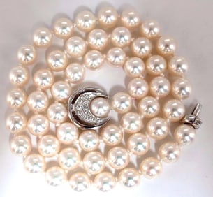 GIA Certified 53 Natural Akoya Pearls Necklace Saltwater Pintada Fucata 18kt +