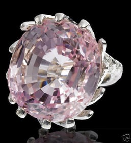 56.00CT NATURAL VIVID PINK KUNZITE DIAMOND RING 14KT RAISED TWIST+