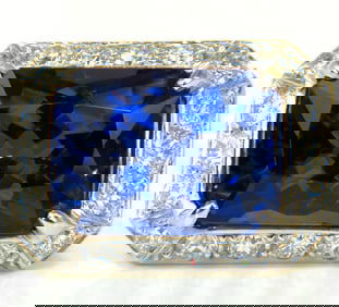 GIA 15.06CT 18KT NATURAL TANZANITE DIAMOND RING A+ D-BLOCK COLOR+