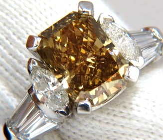 GIA 4.12ct. radiant fancy brown green yellow diamonds platinum ring +