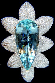 GIA CERTIFIED 69.37CT NATURAL AQUAMARINE DIAMONDS 3D PENDANT BROOCH 18KT