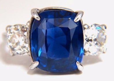 AGL Certified 9.23ct Natural No Heat Sri Lanka Sapphire Diamond Ring Platinum+
