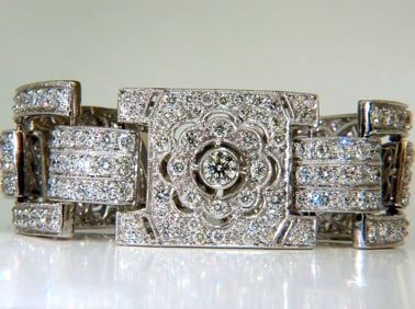 Magnificent 20ct Natural Round Diamonds Wide Cuff Link Bracelet 18kt+