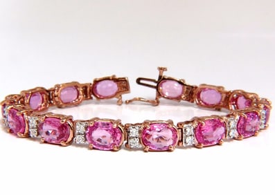 22.46ct natural Vivid Pink Sapphire diamond bracelet 14kt g/vs pink statement+