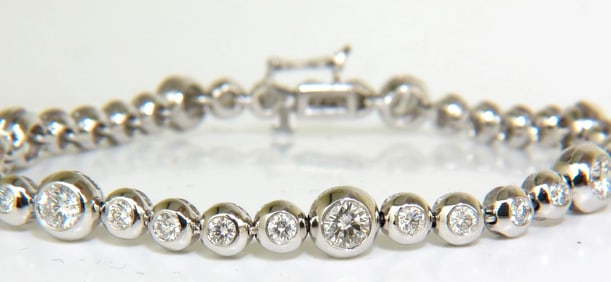 3.65CT GRAND BEZEL DIAMOND TENNIS BRACELET 14KT FLUSH SMOOTH+