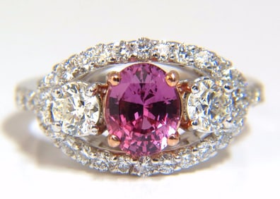 GIA Certified 2.97ct natural no heat vivid pink sapphire ring three stone wrap+