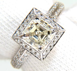 2.20CT ASSCHER CUT DIAMOND RING HALO KNIFE EDGE 14KT +