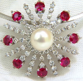 5.75CT NATURAL GEM RUBY DIAMOND 3D STAR BURST PEARL PENDANT +