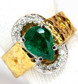18KT 1.90CT NATURAL EMERALD DIAMOND RING SCALING PATTERN CLIP OVER DESIGN+