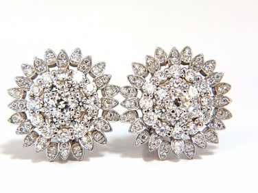 4.26ct round natural diamond cluster starburst clip earrings 18kt g.vs+
