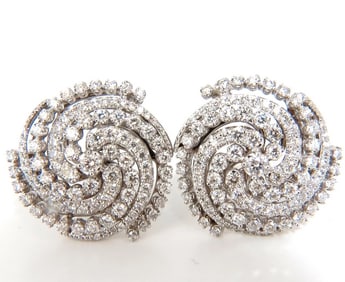 4.25CT SPIRAL KALEIDOSCOPE CIRCULAR ROTARY TWIST 18KT DIAMONDS EARRINGS +