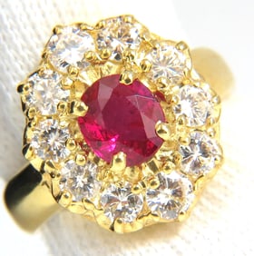 GIA Certified 1.12ct Natural No Heat Ruby Cluster Ballerina Diamonds Ring 18kt