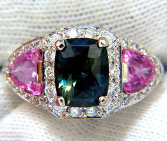 GIA 6.19ct NATURAL NO HEAT GREEN BLUE SAPPHIRE DIAMONDS RING UNHEATED +