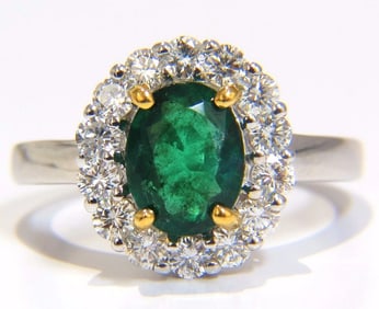 2.46CT NATURAL EMERALD DIAMONDS RING 18KT VIVID GREEN HALO +