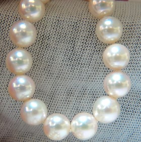 GIA 8.5mm NATURAL AKOYA WHITE PEARLS NECKLACE 14KT GOLD BALL CLASP 18inch+