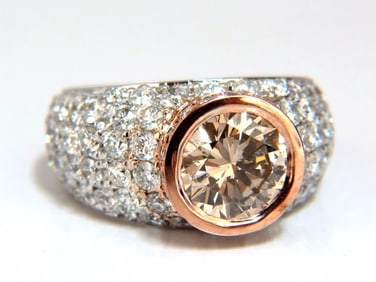 GIA Certified 3.08ct. Fancy light brown round cut diamond ring 14kt +
