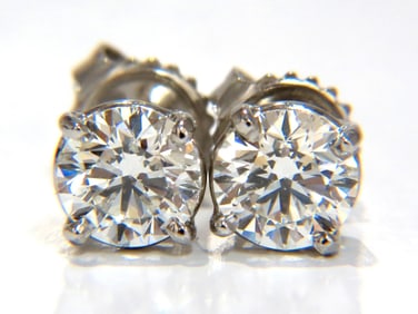 GIA 1.80CT NATURAL ROUND BRILLIANT DIAMOND STUD EARRINGS PLATINUM IDEAL+