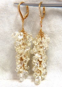 50.15ct Natural Fancy color briolette diamond dangle earrings 18kt grapevine+