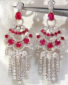 Natural Ruby Diamond Earrings Dangle 18kt Chandelier Glam Prime 11.20ct