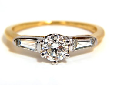 GIA CERTIFIED .81CT ROUND CUT DIAMOND RING BAGUETTES 14KT H/SI+