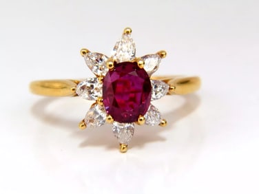 2.40ct Natural Ruby Diamonds Halo Pear Ring 18kt+