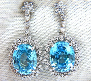 12.46ct Natural Bright vivid indigo blue zircon diamond earrings 14kt edwardian+