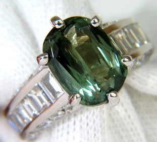 GIA FINE GEM GREEN 7.60CT NATURAL CHRYSOBERYL DIAMOND RING+