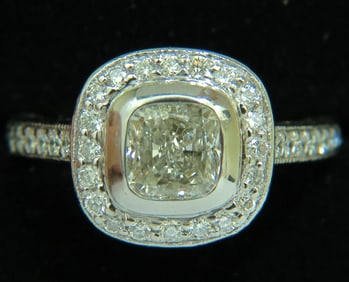 GIA 2.63CT HALO CUSHION CUT DIAMOND RING PLATINUM I/VS1+