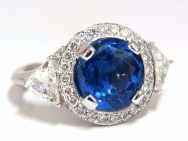 GIA Certified 7.10ct Natural No Heat Sapphire Diamond Ring Trilliants Unheated +