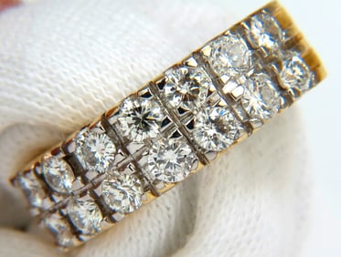 2.00CT TWO ROW ROUND DIAMOND BAND RING H/VS 14KT+