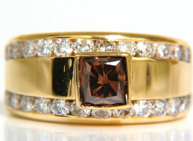 3.21CT NATURAL FANCY VIVID BROWN DIAMOND RING 14KT+