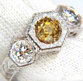 GIA 2.30CT FANCY YELLOW BROWN DIAMONDS RING 18KT EDWARDIAN CROWN DECO+