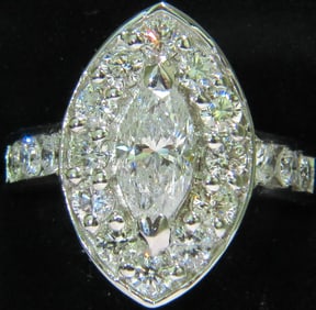 2.62 DIAMONDS CLUSTER RING MARQUISE & ROUNDS 14KT HALO DECO+