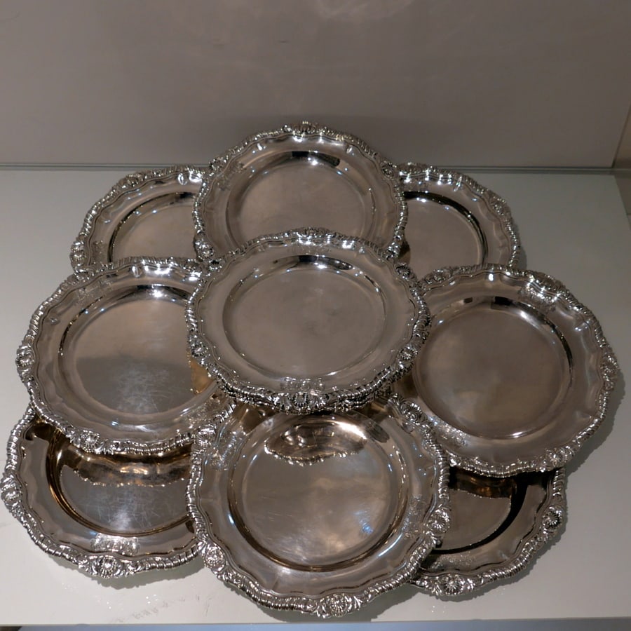 Early 19th Century Antique George IV Sterling Silver Set Twelve Dinner Plates London 1833 John Houle: Title:Early 19th Century Antique George IV Sterling Silver Set Twelve Dinner Plates London 1833 John Houle Description:Description This is one of the finest sets of twelve shaped circular Georgian sil