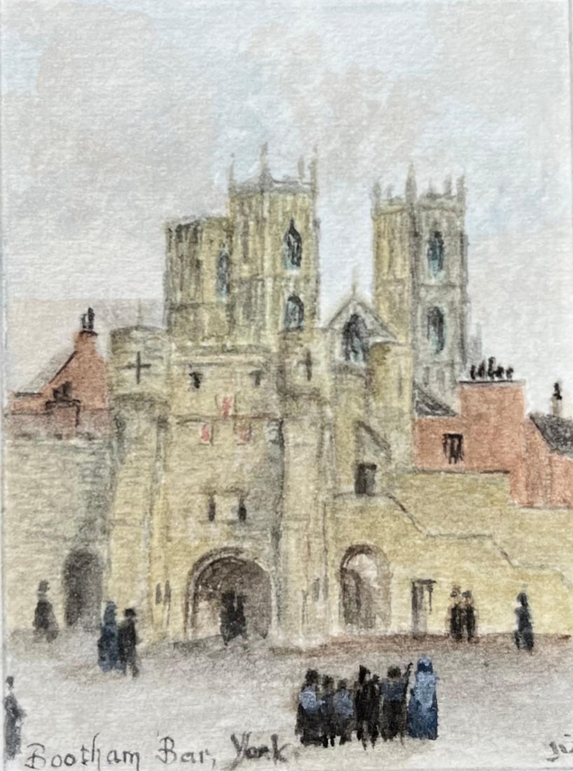 Jack Grunwell; Historic Miniature Watercolor of Bootham Bar and York Minster in York (1 of 6)