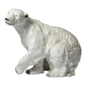 Antique Large CzechWhite Porcelain Polar Bear, Signed