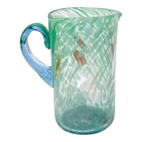 1980s Italian Mottled Murano Glass Modern Pitcher Jug With Acqua Green Red Murrine