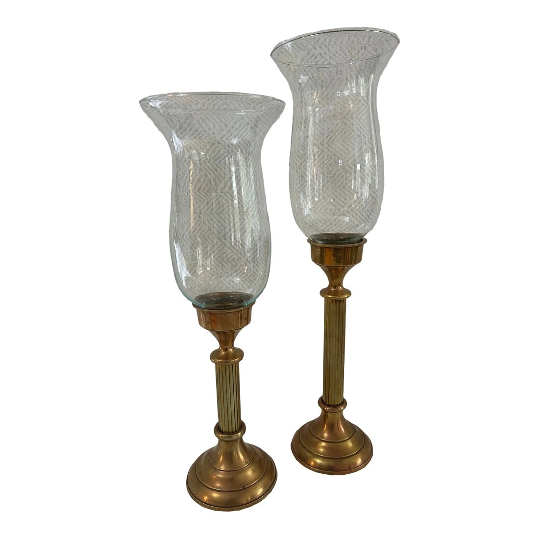 Vintage Neoclassic Solid Brass Candlesticks With Glass Globes - a Pair (1 of 9)