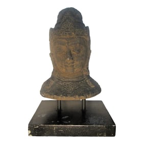 Antique Large Tibetan Stone Sculpture Depicting a Buddhist Bodhisattva Bust 25"