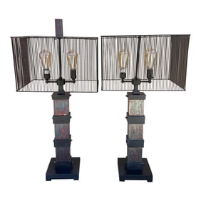 Industrial Style Table Lamp W/Metal Cage Shade