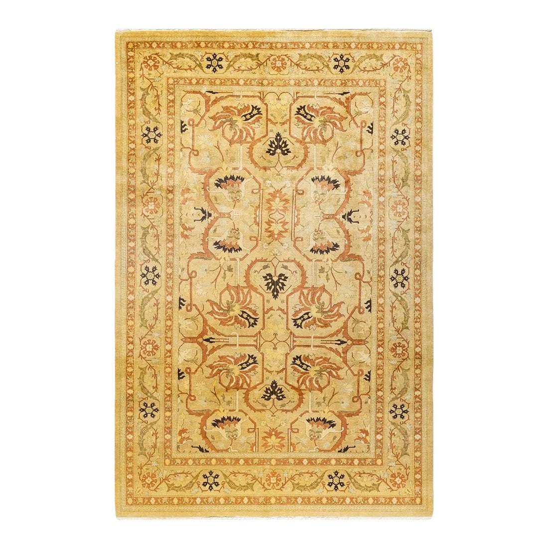 Mogul, One-of-a-Kind Hand-Knotted Area Rug - Yellow, 6' 1" x 9' 4": With understated palettes and allover designs, the rugs in the Mogul Collection will bring timeless sophistication to any room. Influenced by a spectrum of Turkish, Indian, and Persian designs, the ar