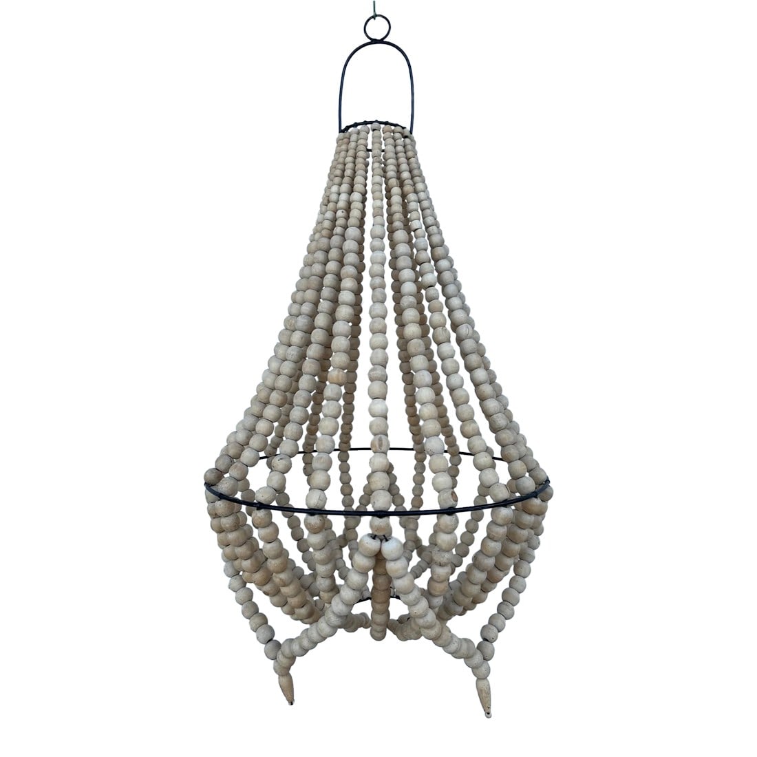 Natural Wood Beaded Boho Chandelier: Coastal/Boho Natural wood beaded chandelier no light, but you can easily hang one inside. Perfect for decoration. 30in h x 15.5in w 3.25in w at top Make sure to follow me, I have flash sales for my fo