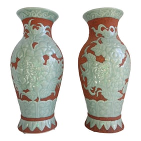 Large Handmade Maitland Smith Turquoise & Terra Cotta Vases