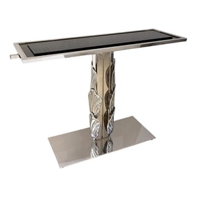 Italian Contemporary Polished Chrome and Black Glass Console With Shell Motif
