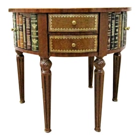 1950s Vintage Maitland Smith Signature Tromp l'Oeil Center Drum Table Tooled Leather
