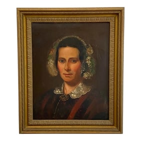 Late 18th Century Framed Portrait of a Woman Oil on Canvas