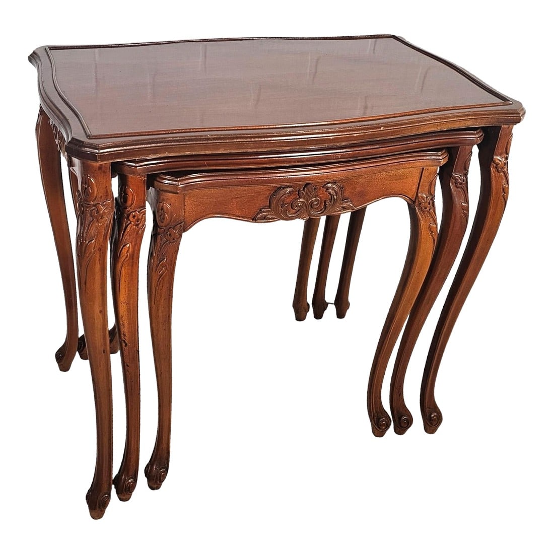 Late 20th Century Cherry Carved Stacking Tables With Cabriole Legs Set of 3 (1 of 12)